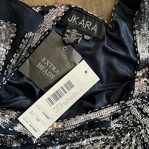 NWT J Kara Women's Plus Size Beaded Maxi Navy Mercury Dress Sz- 16P - Picture 4 of 15